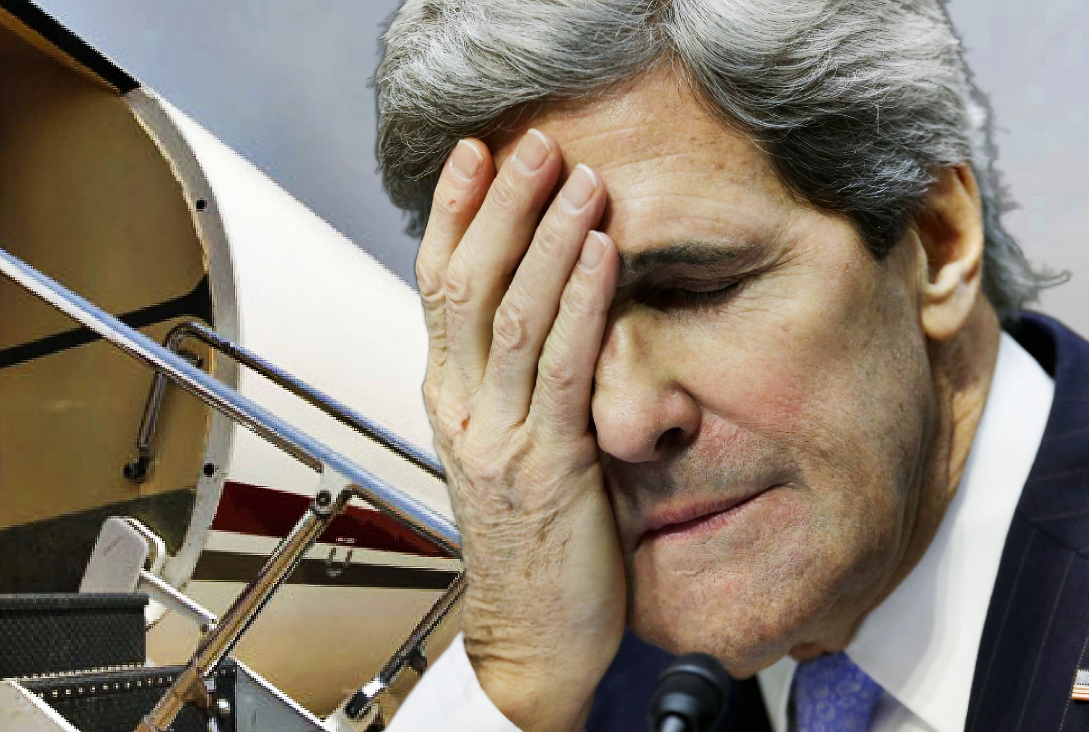 Photo edit of John Kerry and his private jet. Credit: Alexander J. Williams III/Popacta.